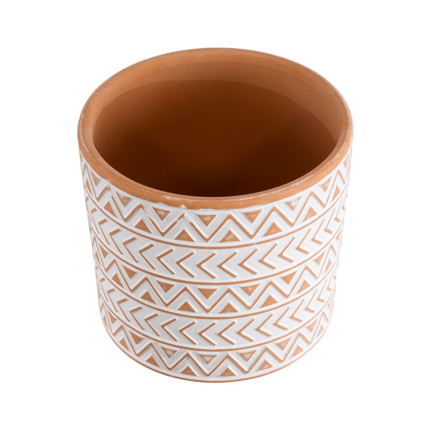 Τεχνητός Κήπος INDIA  Διακοσμητικό Κεραμικό Κασπώ Γλάστρα -  Λευκό με Πορτοκαλί Φ14.5 x Υ13.5cm