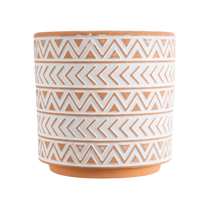 Τεχνητός Κήπος INDIA  Διακοσμητικό Κεραμικό Κασπώ Γλάστρα -  Λευκό με Πορτοκαλί Φ14.5 x Υ13.5cm