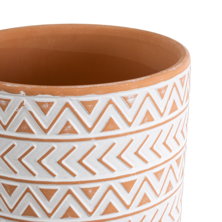 Τεχνητός Κήπος INDIA  Διακοσμητικό Κεραμικό Κασπώ Γλάστρα -  Λευκό με Πορτοκαλί Φ14.5 x Υ13.5cm
