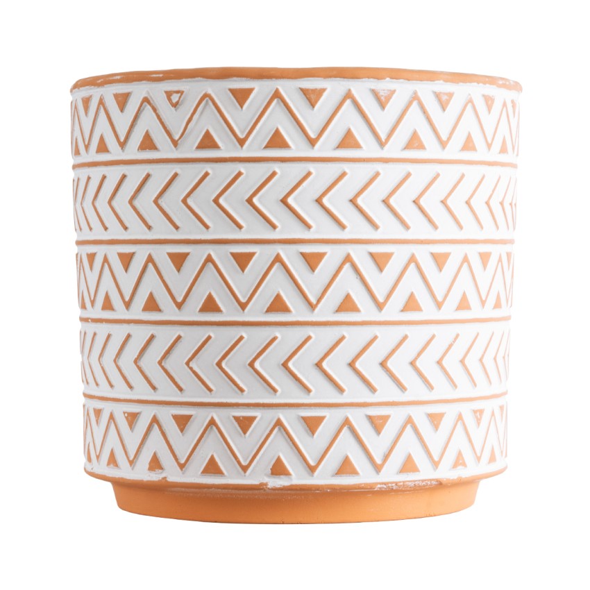 Τεχνητός Κήπος INDIA  Διακοσμητικό Κεραμικό Κασπώ Γλάστρα -  Λευκό με Πορτοκαλί Φ17.5 x Υ16.5cm