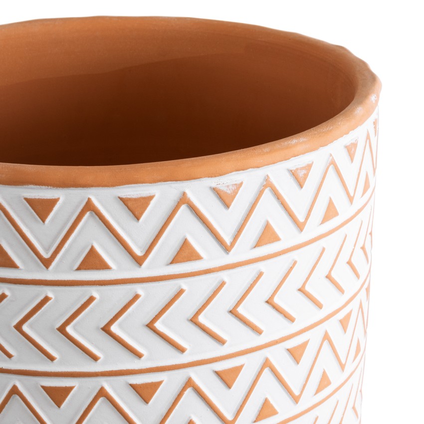 Τεχνητός Κήπος INDIA  Διακοσμητικό Κεραμικό Κασπώ Γλάστρα -  Λευκό με Πορτοκαλί Φ17.5 x Υ16.5cm