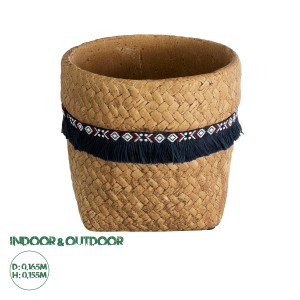 Τεχνητός Κήπος GUATEMALA  Διακοσμητικό Κεραμικό Κασπώ Γλάστρα -  Καφέ με Μπλε Υφασμάτινη Κορδέλα και Λευκές - Κόκκινες Λεπτομέρειες Φ16.5 x Υ15.5cm