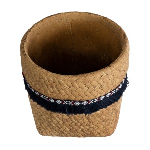 Τεχνητός Κήπος GUATEMALA  Διακοσμητικό Κεραμικό Κασπώ Γλάστρα -  Καφέ με Μπλε Υφασμάτινη Κορδέλα και Λευκές - Κόκκινες Λεπτομέρειες Φ16.5 x Υ15.5cm