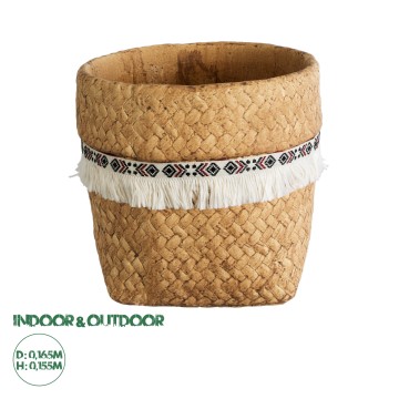 Τεχνητός Κήπος MONTANA  Διακοσμητικό Κεραμικό Κασπώ Γλάστρα -  Καφέ με Λευκή Υφασμάτινη Κορδέλα και Μαύρες - Κόκκινες Λεπτομέρειες Φ16.5 x Υ15.5cm