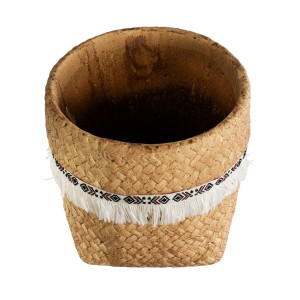 Τεχνητός Κήπος MONTANA  Διακοσμητικό Κεραμικό Κασπώ Γλάστρα -  Καφέ με Λευκή Υφασμάτινη Κορδέλα και Μαύρες - Κόκκινες Λεπτομέρειες Φ16.5 x Υ15.5cm