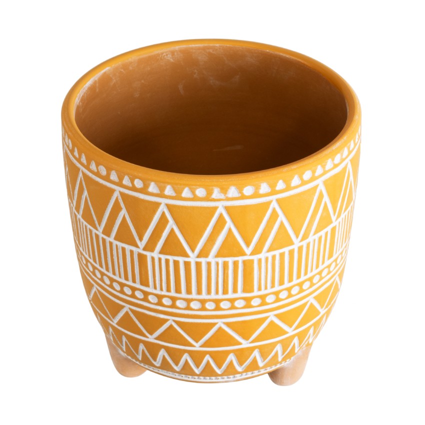 Τεχνητός Κήπος JAIPUR  Διακοσμητικό Κεραμικό Κασπώ Γλάστρα -  Πορτοκαλί με Λευκό Φ16 x Υ16cm