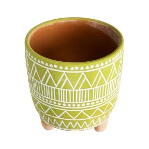 Τεχνητός Κήπος KENYA  Διακοσμητικό Κεραμικό Κασπώ Γλάστρα -  Πράσινο με Λευκό Φ16 x Υ16cm