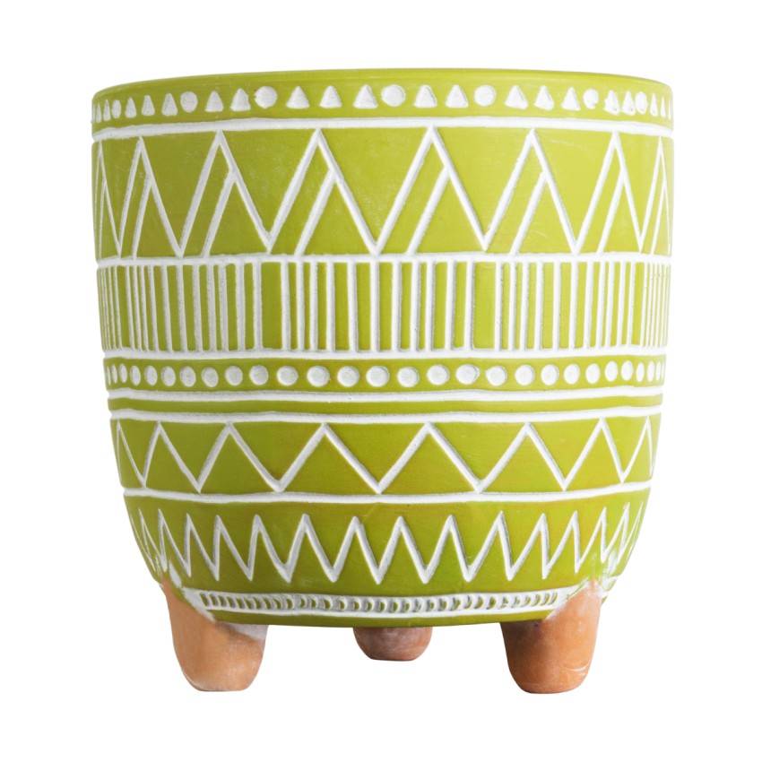 Τεχνητός Κήπος KENYA  Διακοσμητικό Κεραμικό Κασπώ Γλάστρα -  Πράσινο με Λευκό Φ16 x Υ16cm