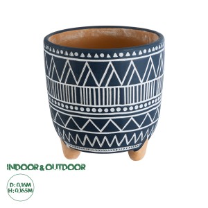 Τεχνητός Κήπος MUMBAI  Διακοσμητικό Κεραμικό Κασπώ Γλάστρα -  Μπλε με Λευκό Φ16 x Υ16.5cm