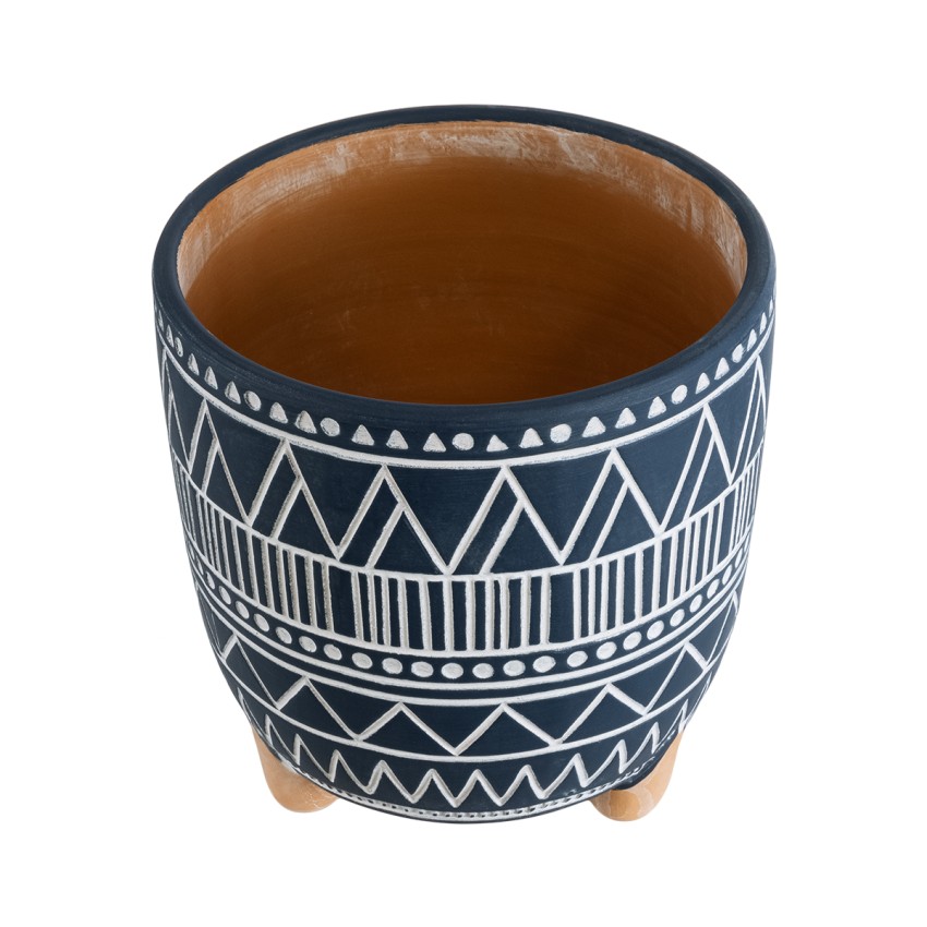 Τεχνητός Κήπος MUMBAI  Διακοσμητικό Κεραμικό Κασπώ Γλάστρα -  Μπλε με Λευκό Φ16 x Υ16.5cm