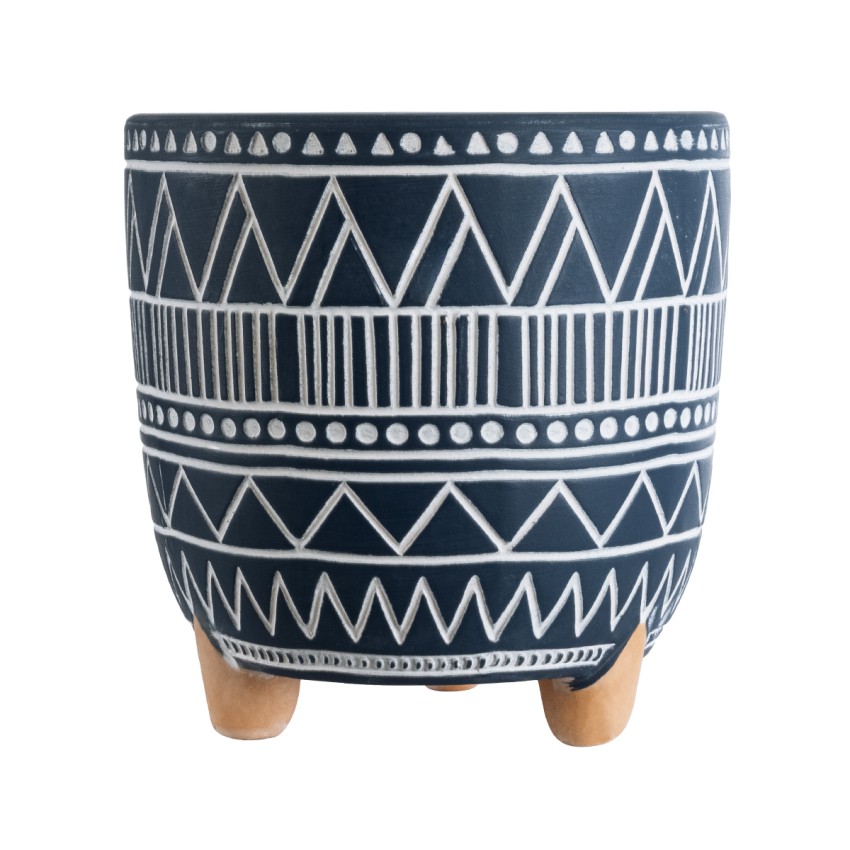 Τεχνητός Κήπος MUMBAI  Διακοσμητικό Κεραμικό Κασπώ Γλάστρα -  Μπλε με Λευκό Φ16 x Υ16.5cm