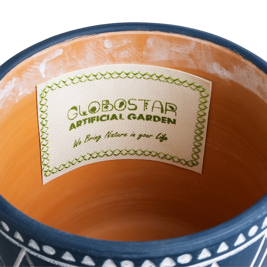 Τεχνητός Κήπος MUMBAI  Διακοσμητικό Κεραμικό Κασπώ Γλάστρα -  Μπλε με Λευκό Φ16 x Υ16.5cm