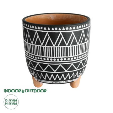 Τεχνητός Κήπος NAIROBI  Διακοσμητικό Κεραμικό Κασπώ Γλάστρα -  Μαύρο με Λευκό Φ16 x Υ16cm