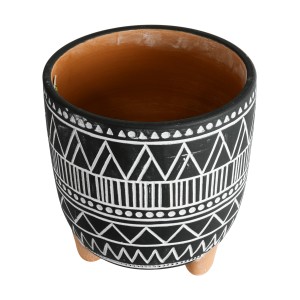 Τεχνητός Κήπος NAIROBI  Διακοσμητικό Κεραμικό Κασπώ Γλάστρα -  Μαύρο με Λευκό Φ16 x Υ16cm