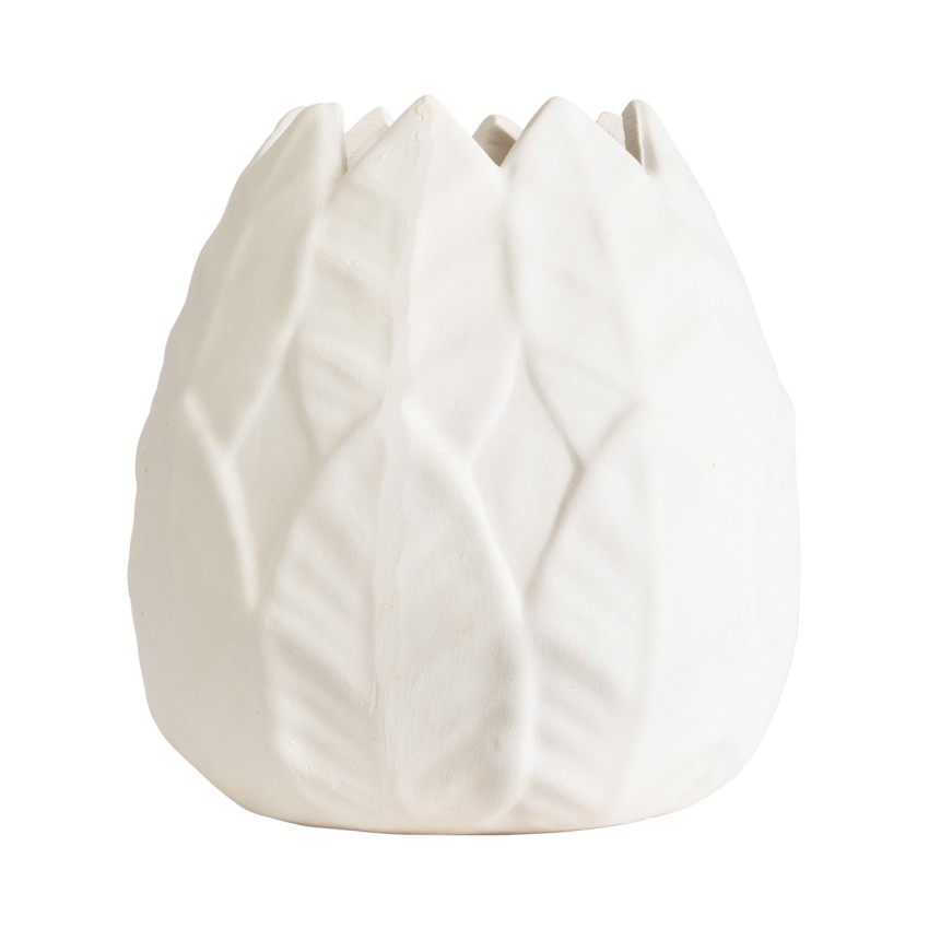 Τεχνητός Κήπος FLORES  Διακοσμητικό Κεραμικό Κασπώ Γλάστρα -  Λευκό Φ15 x Υ16cm