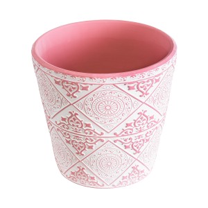 Τεχνητός Κήπος CAIRO  Διακοσμητικό Κεραμικό Κασπώ Γλάστρα -  Λευκό με Ροζ Φ14 x Υ13cm
