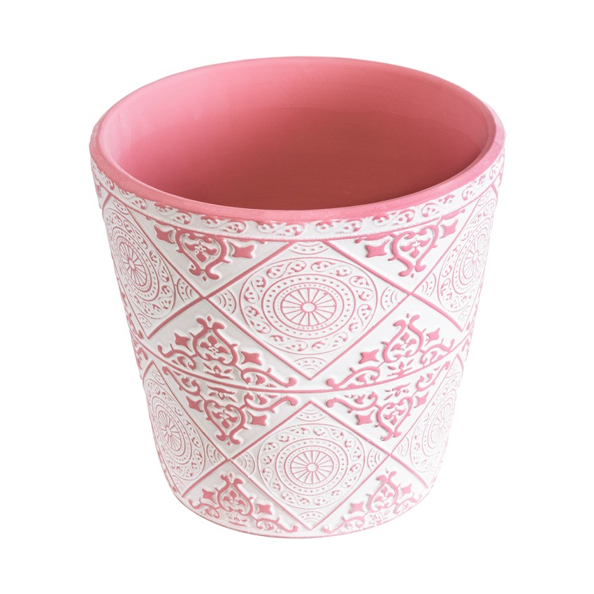 Τεχνητός Κήπος CAIRO  Διακοσμητικό Κεραμικό Κασπώ Γλάστρα -  Λευκό με Ροζ Φ14 x Υ13cm