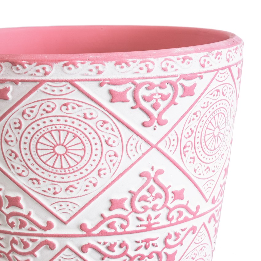 Τεχνητός Κήπος CAIRO  Διακοσμητικό Κεραμικό Κασπώ Γλάστρα -  Λευκό με Ροζ Φ14 x Υ13cm