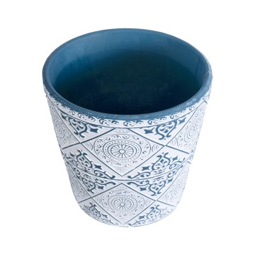 Τεχνητός Κήπος CASABLANCA  Διακοσμητικό Κεραμικό Κασπώ Γλάστρα -  Λευκό με Μπλε Φ14 x Υ13cm