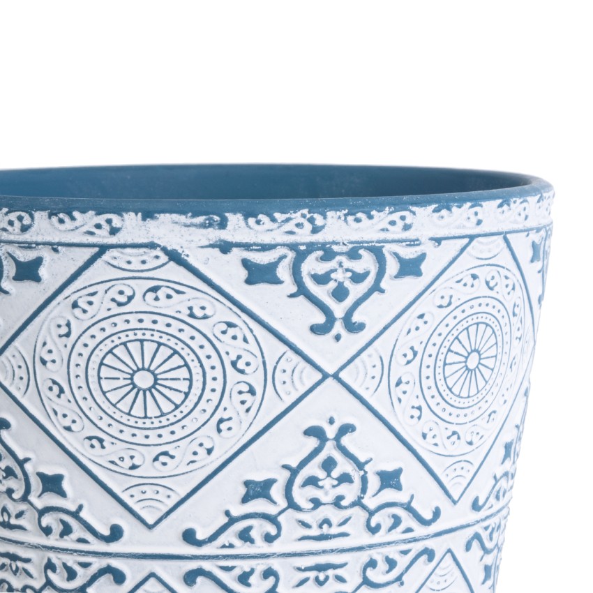 Τεχνητός Κήπος CASABLANCA  Διακοσμητικό Κεραμικό Κασπώ Γλάστρα -  Λευκό με Μπλε Φ14 x Υ13cm