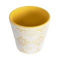 Τεχνητός Κήπος RABAT  Διακοσμητικό Κεραμικό Κασπώ Γλάστρα -  Λευκό με Κίτρινο Φ14 x Υ13cm