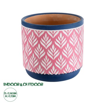 Τεχνητός Κήπος BOMBAY  Διακοσμητικό Κεραμικό Κασπώ Γλάστρα -  Ροζ με Λευκό και Μπλε Φ14.5 x Υ13cm