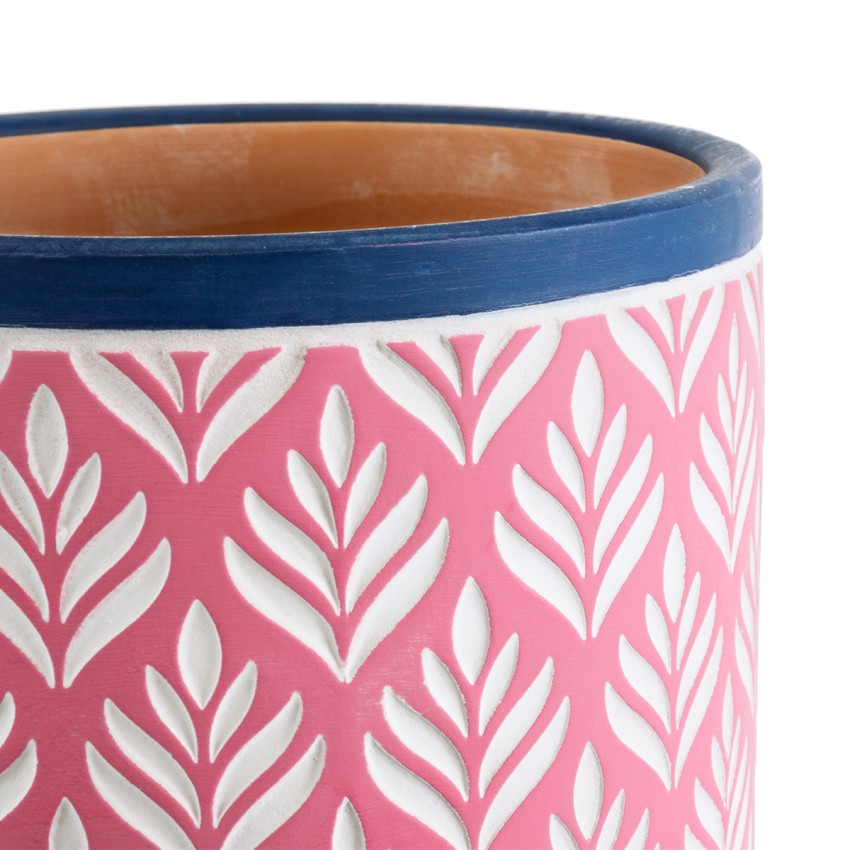 Τεχνητός Κήπος BOMBAY  Διακοσμητικό Κεραμικό Κασπώ Γλάστρα -  Ροζ με Λευκό και Μπλε Φ14.5 x Υ13cm