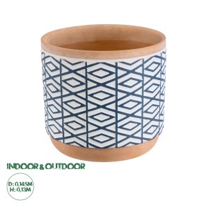 Τεχνητός Κήπος KOLKATA  Διακοσμητικό Κεραμικό Κασπώ Γλάστρα -  Λευκό με Μπλε και Μπεζ Φ14.5 x Υ13cm