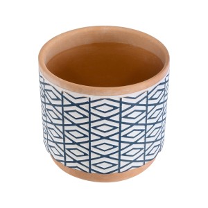 Τεχνητός Κήπος KOLKATA  Διακοσμητικό Κεραμικό Κασπώ Γλάστρα -  Λευκό με Μπλε και Μπεζ Φ14.5 x Υ13cm