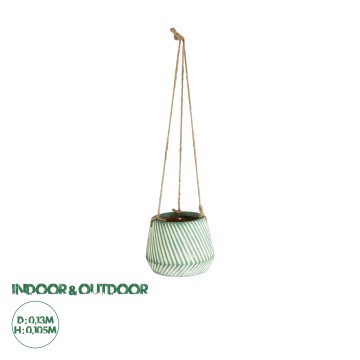 Τεχνητός Κήπος BUBASTIS  Κρεμαστό Διακοσμητικό Κεραμικό Κασπώ Γλάστρα -  Λευκό με Πράσινο Φ13 x Υ10.5cm