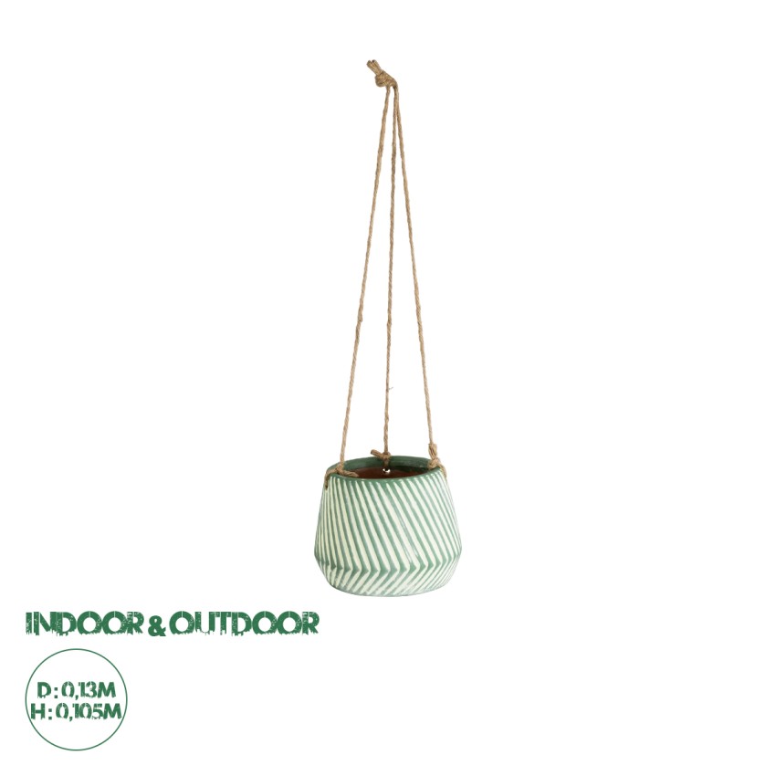 Τεχνητός Κήπος BUBASTIS  Κρεμαστό Διακοσμητικό Κεραμικό Κασπώ Γλάστρα -  Λευκό με Πράσινο Φ13 x Υ10.5cm