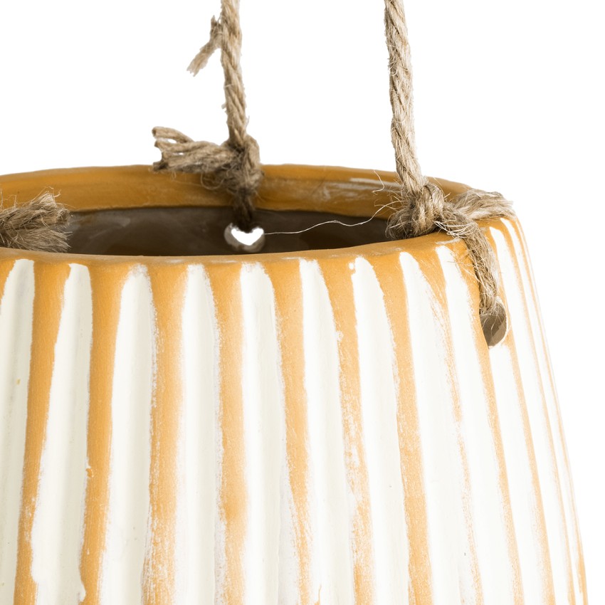 Τεχνητός Κήπος BUBASTIS  Κρεμαστό Διακοσμητικό Κεραμικό Κασπώ Γλάστρα -  Πορτοκαλί με Λευκό Φ13 x Υ10.5cm