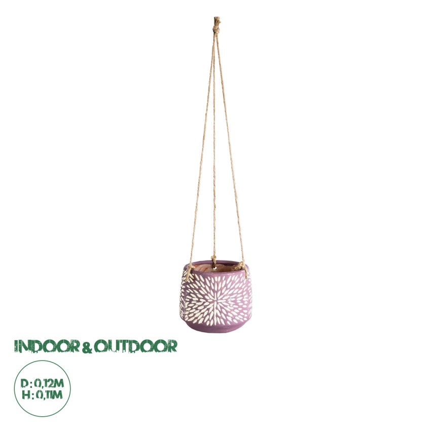 Τεχνητός Κήπος NIGERIA  Κρεμαστό Διακοσμητικό Κεραμικό Κασπώ Γλάστρα -  Μωβ με Λευκό Φ12 x Υ11cm