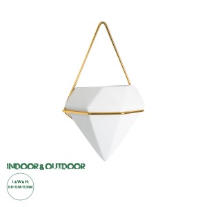 Τεχνητός Κήπος LOUVRE  Διακοσμητικό Κεραμικό Κασπώ Γλάστρα -  Λευκό με Χρυσό Μ15 x Π8 x Υ24cm