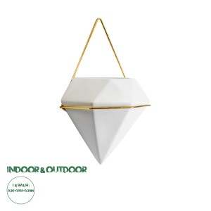 Τεχνητός Κήπος LOUVRE  Διακοσμητικό Κεραμικό Κασπώ Γλάστρα -  Λευκό με Χρυσό Μ20 x Π10.5 x Υ30cm