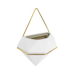 Τεχνητός Κήπος LOUVRE  Διακοσμητικό Κεραμικό Κασπώ Γλάστρα -  Λευκό με Χρυσό Μ20 x Π10.5 x Υ30cm