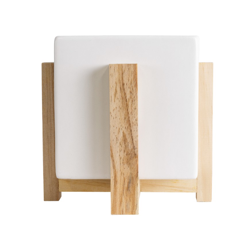 Τεχνητός Κήπος VALETA  Διακοσμητικό Κεραμικό Κασπώ Γλάστρα -  Λευκό με Μπεζ Ξύλο Φ16 x Υ16cm