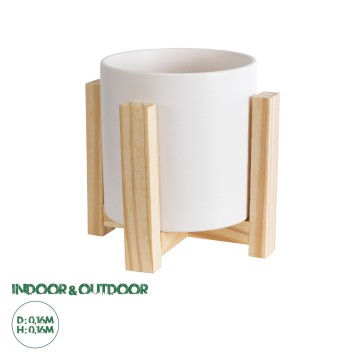 Τεχνητός Κήπος PUERTO RICO  Διακοσμητικό Κεραμικό Κασπώ Γλάστρα -  Λευκό με Μπεζ Ξύλο Φ16 x Υ16cm