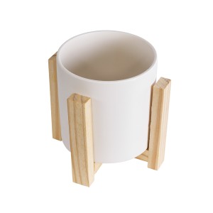 Τεχνητός Κήπος PUERTO RICO  Διακοσμητικό Κεραμικό Κασπώ Γλάστρα -  Λευκό με Μπεζ Ξύλο Φ16 x Υ16cm