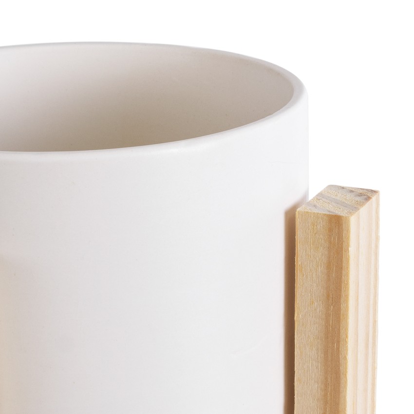 Τεχνητός Κήπος PUERTO RICO  Διακοσμητικό Κεραμικό Κασπώ Γλάστρα -  Λευκό με Μπεζ Ξύλο Φ16 x Υ16cm