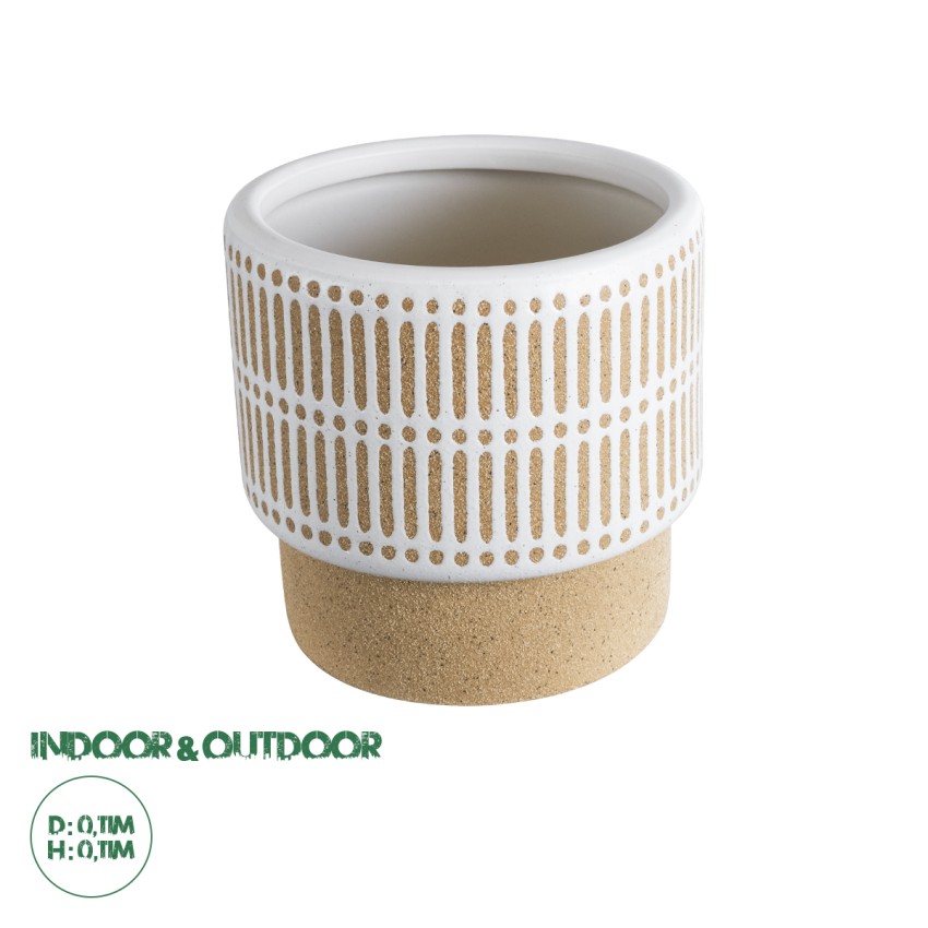 Τεχνητός Κήπος AMARETTO  Διακοσμητικό Κεραμικό Κασπώ Γλάστρα -  Μπεζ με Λευκό Φ11 x Υ11cm
