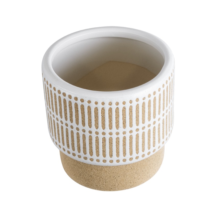 Τεχνητός Κήπος AMARETTO  Διακοσμητικό Κεραμικό Κασπώ Γλάστρα -  Μπεζ με Λευκό Φ11 x Υ11cm
