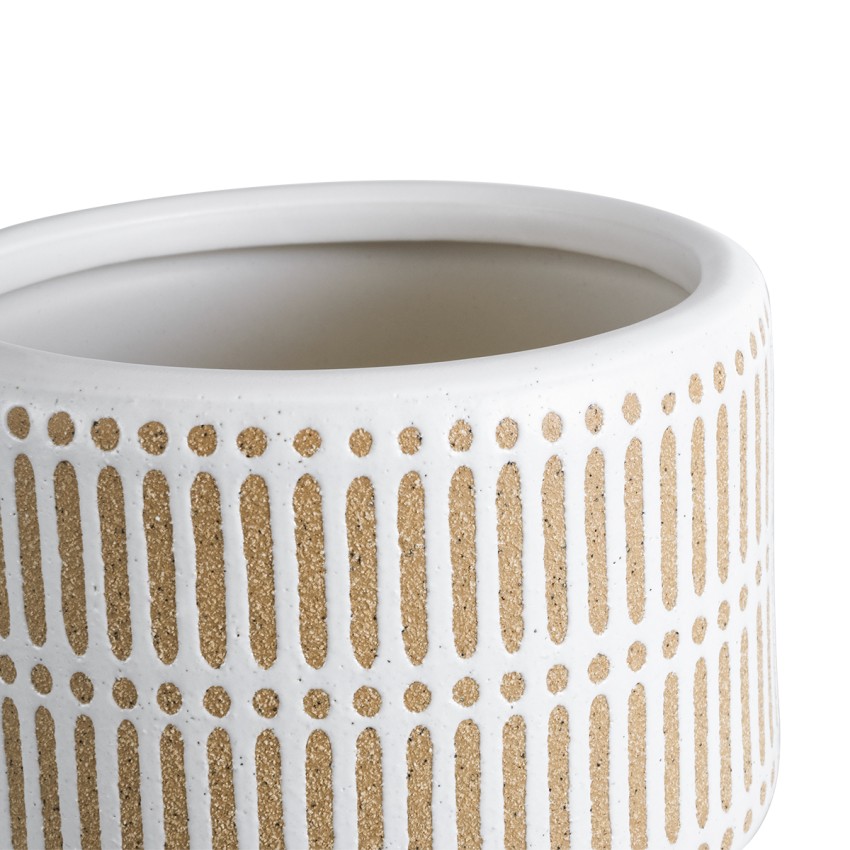 Τεχνητός Κήπος AMARETTO  Διακοσμητικό Κεραμικό Κασπώ Γλάστρα -  Μπεζ με Λευκό Φ11 x Υ11cm