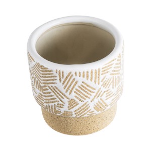 Τεχνητός Κήπος RAFFAELO  Διακοσμητικό Κεραμικό Κασπώ Γλάστρα -  Μπεζ με Λευκό Φ11 x Υ11cm