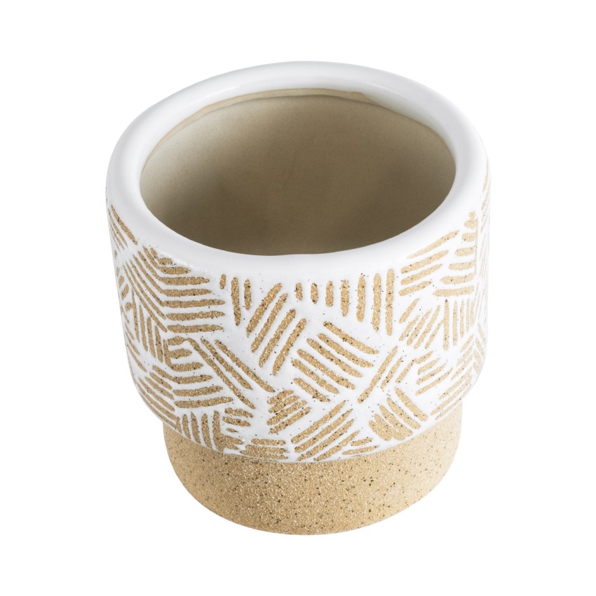 Τεχνητός Κήπος RAFFAELO  Διακοσμητικό Κεραμικό Κασπώ Γλάστρα -  Μπεζ με Λευκό Φ11 x Υ11cm