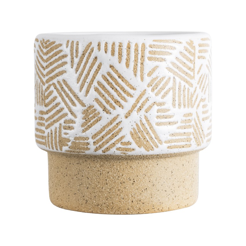 Τεχνητός Κήπος RAFFAELO  Διακοσμητικό Κεραμικό Κασπώ Γλάστρα -  Μπεζ με Λευκό Φ11 x Υ11cm