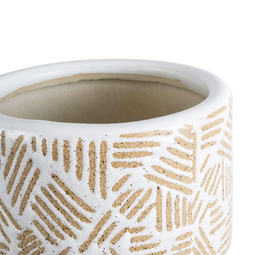 Τεχνητός Κήπος RAFFAELO  Διακοσμητικό Κεραμικό Κασπώ Γλάστρα -  Μπεζ με Λευκό Φ11 x Υ11cm