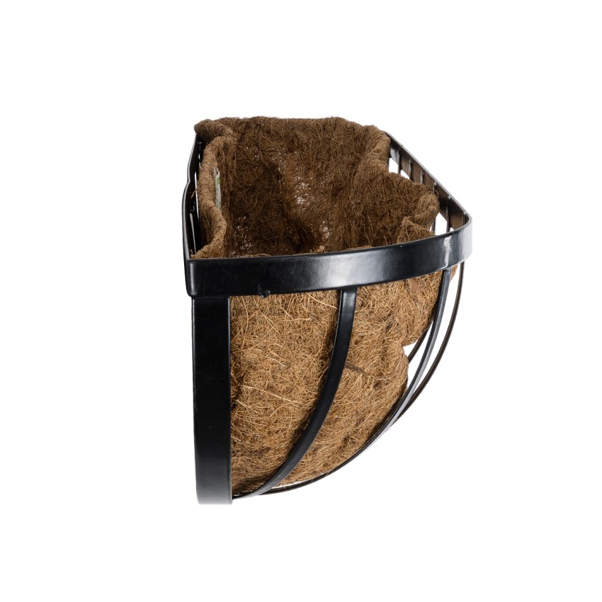 Τεχνητός Κήπος SALAMINA  Κρεμαστό Διακοσμητικό Κασπώ Γλάστρα -  από Φλοιό Καρύδας Καφέ με Μαύρη Μεταλλική Βάση Μ76 x Π19 x Υ18cm