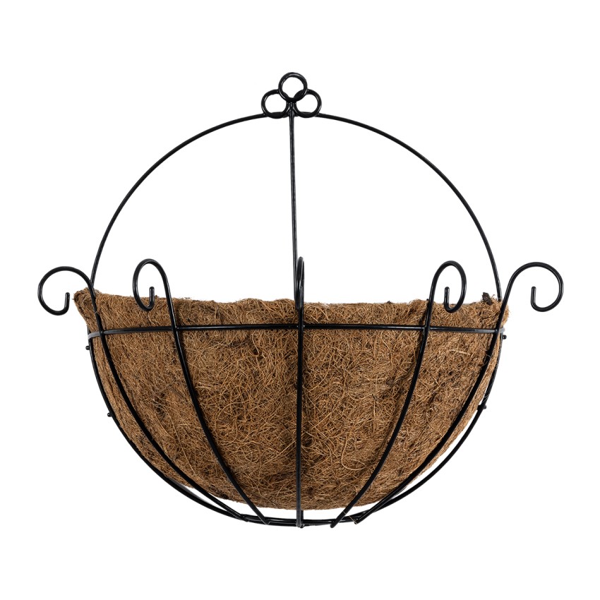 Τεχνητός Κήπος KOUFONISIA  Κρεμαστό Διακοσμητικό Κασπώ Γλάστρα -  από Φλοιό Καρύδας Καφέ με Μαύρη Μεταλλική Βάση Φ30 x Υ33cm