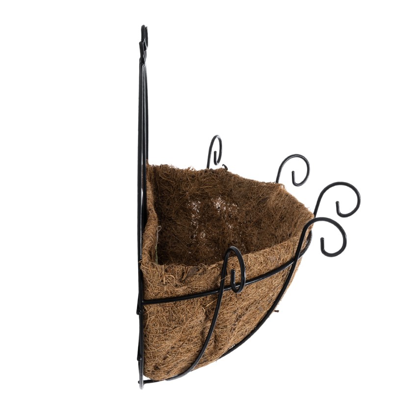 Τεχνητός Κήπος KOUFONISIA  Κρεμαστό Διακοσμητικό Κασπώ Γλάστρα -  από Φλοιό Καρύδας Καφέ με Μαύρη Μεταλλική Βάση Φ30 x Υ33cm